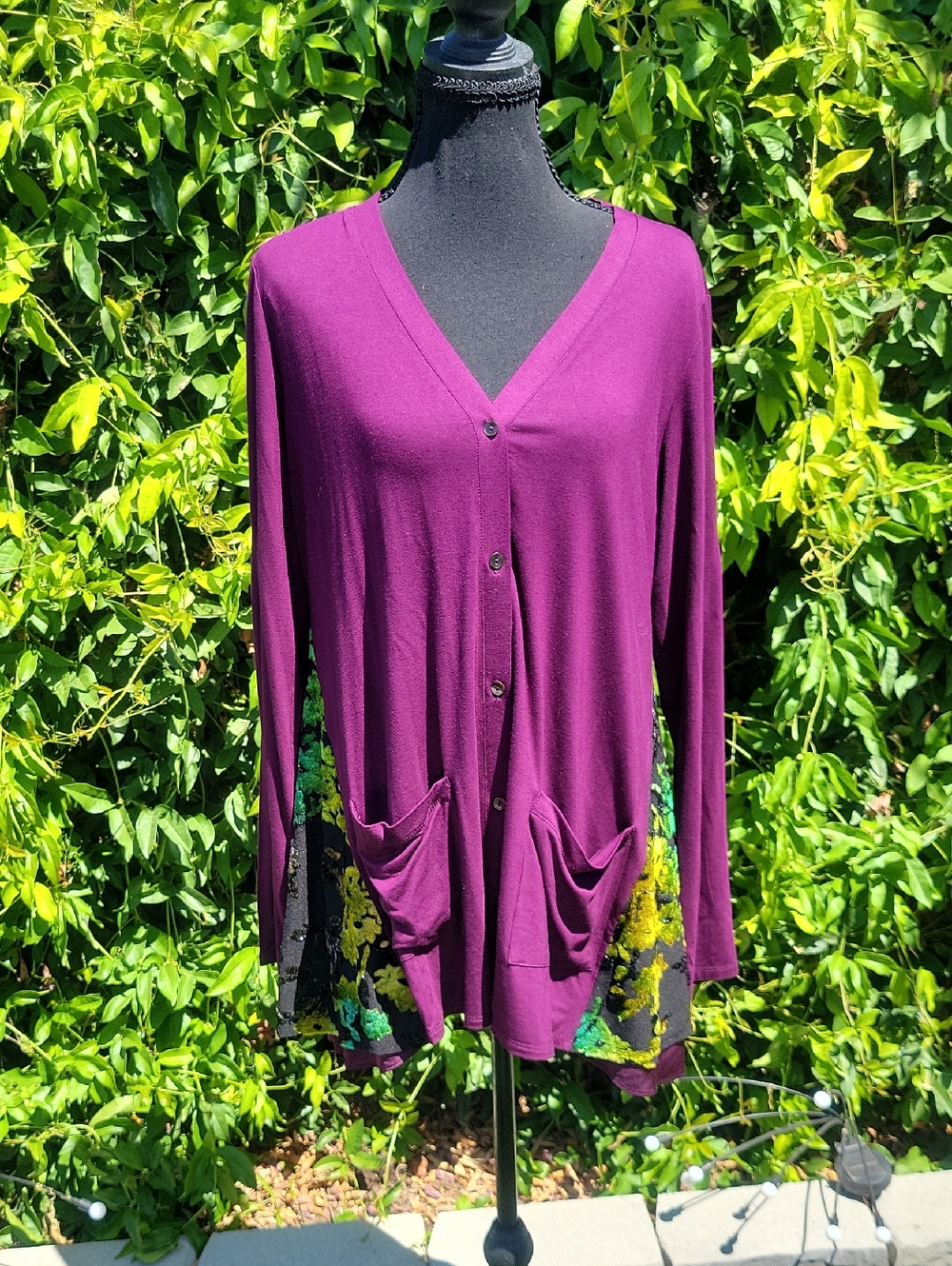 Vibrant Deep Purple Lightweight Summer Button-Front Embellished Cardigan M